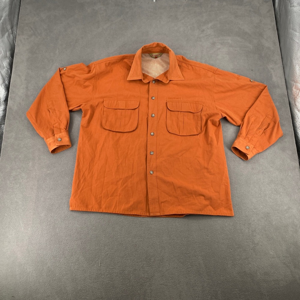 Redington Mens Long Sleeve Fishing Shirt Orange Ventilated Roll Tab Size L